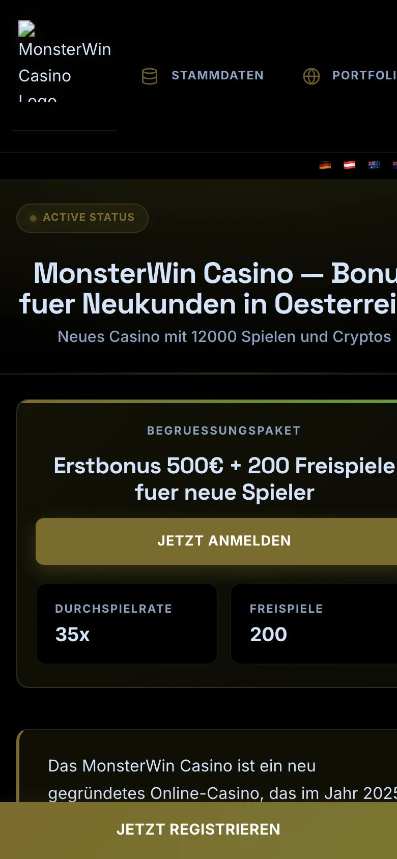 MonsterWin Casino mobile lobby screenshot
