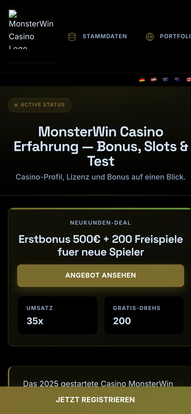 MonsterWin Casino mobile lobby screenshot