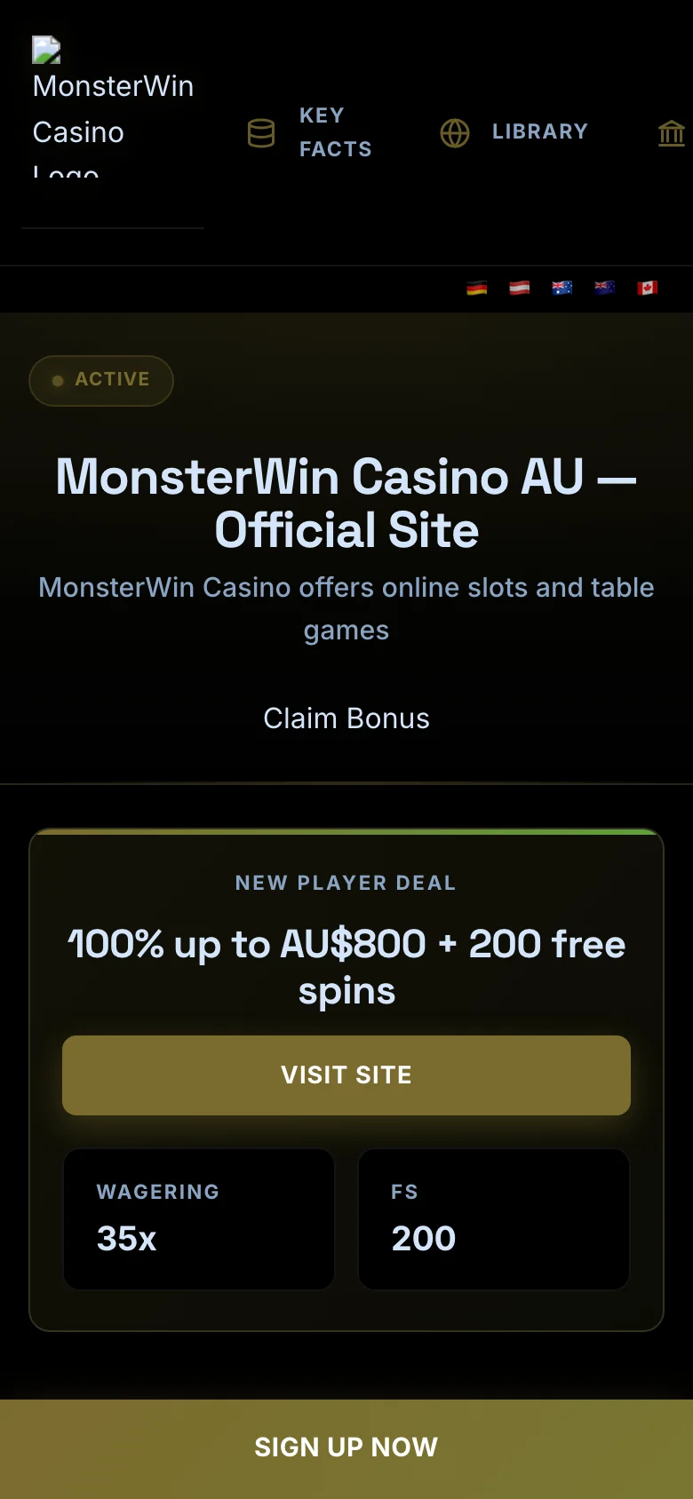 MonsterWin Casino mobile lobby screenshot