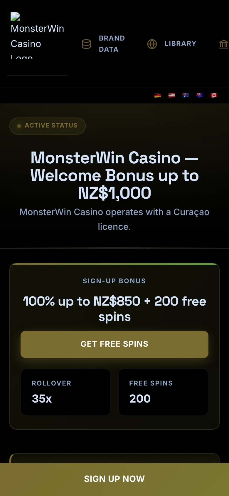 MonsterWin Casino mobile lobby screenshot
